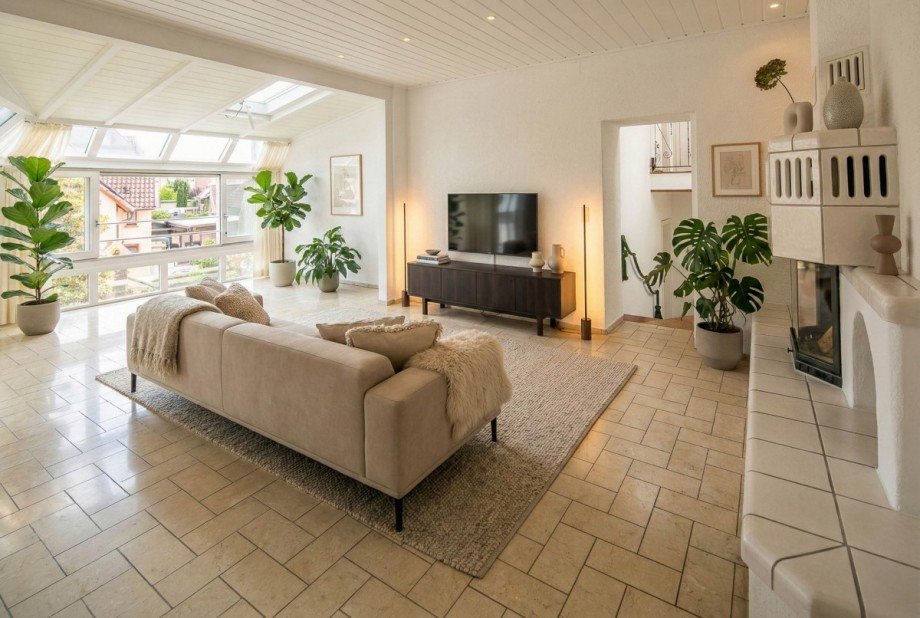 Wohnzimmer 1. OG, virt. m�bliert Einfamilienhaus Viernheim