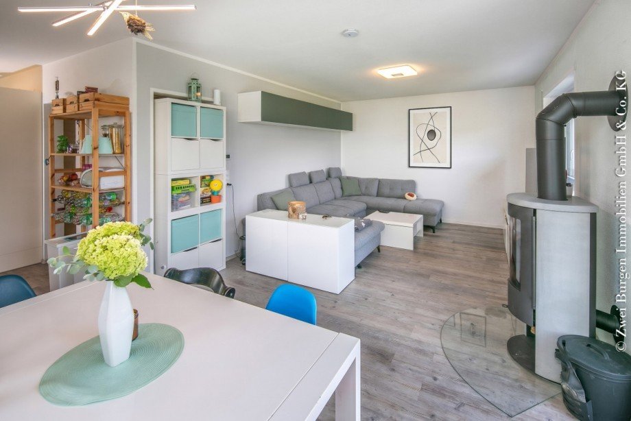 Wohnzimmer mit Kaminofen Einfamilienhaus Rimbach