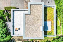 Drohen-Luftaufnahme Modernes Wohndomizil im Bauhausstil - in ruhiger unverbaubarer Fernsichtlage +VERKAUFT+