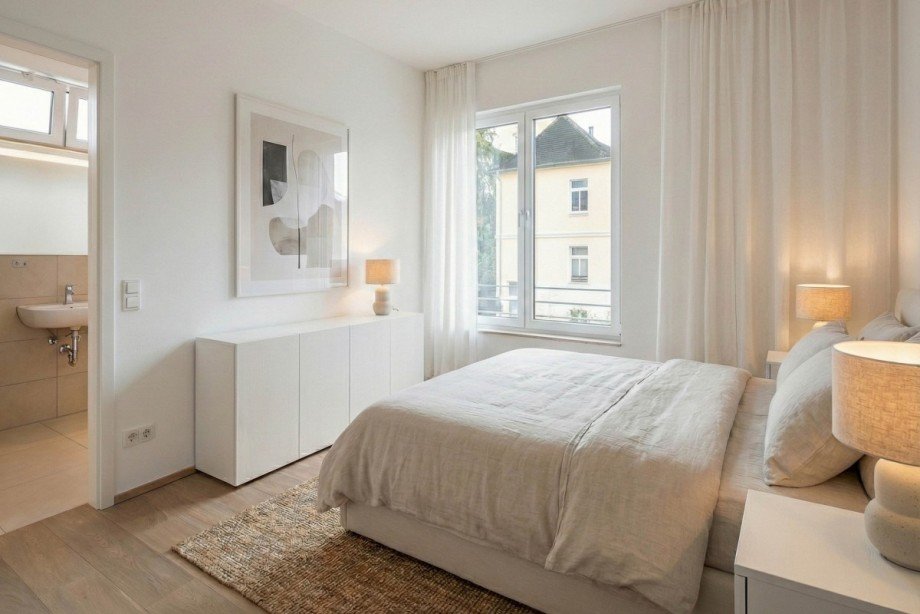 Schlafzimmer + Bad ensuite, virt. mobliert Wohnung Weinheim